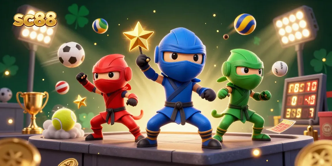 Experience thrilling gameplay at sc88 with dynamic illustrations of chameleon ninjas and vibrant casino elements.