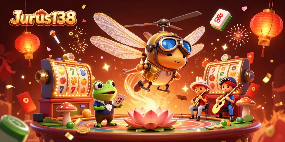 Engage in gaming adventures with Jurus138 amidst vibrant casino action and lively characters.