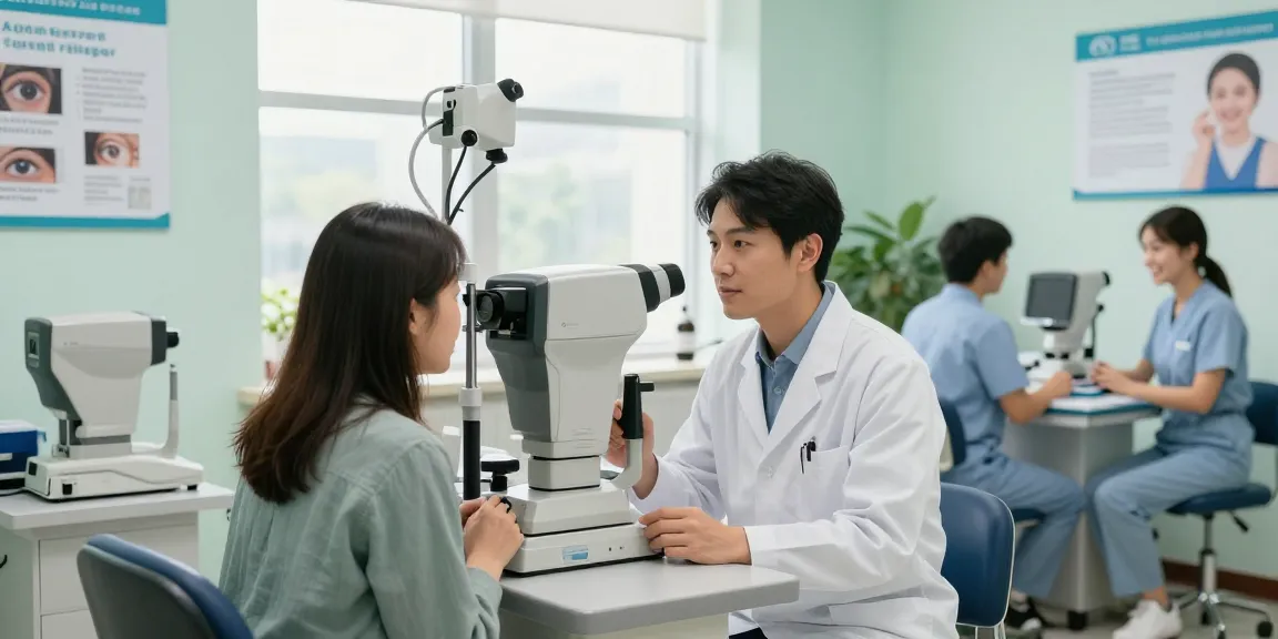 Patient receiving eye care consultation at snuseoulglobal.com/vi in a welcoming clinic environment.