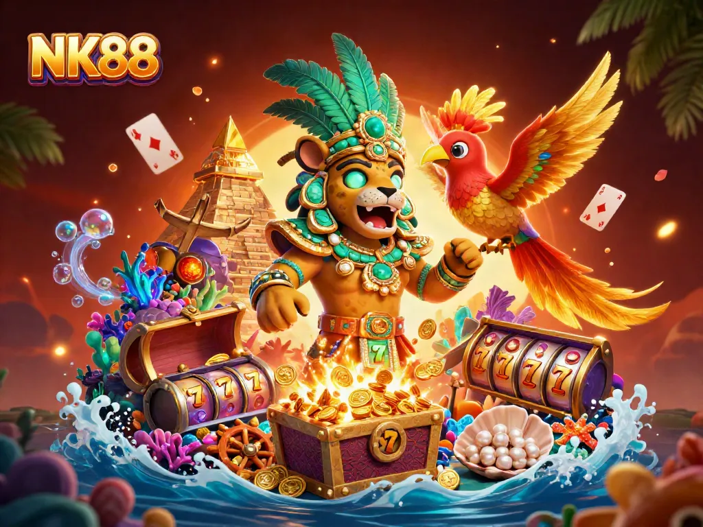 Join the excitement with NK88 and the Mayan jaguar priest as they unveil slot treasures!