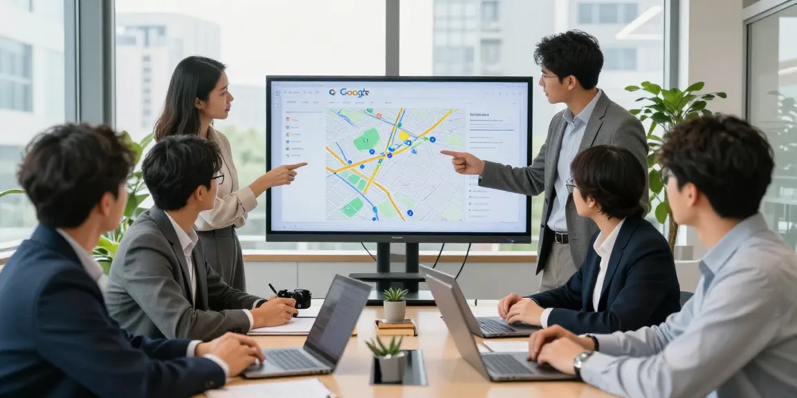 Agencia SEO Local: equipo de expertos analizando datos de Google Maps en oficina moderna.