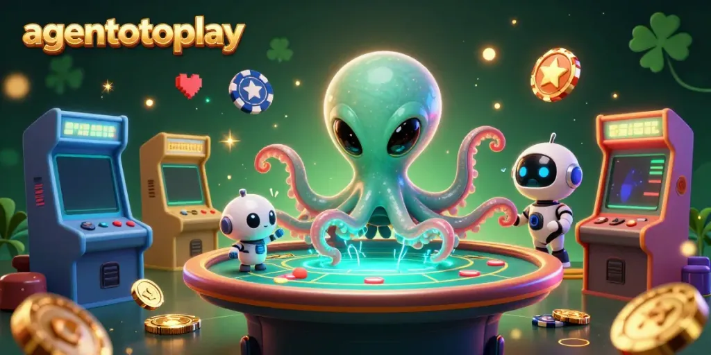 Engage in playful poker action with agentotoplay's vibrant alien casino scene showcasing 3D elements.
