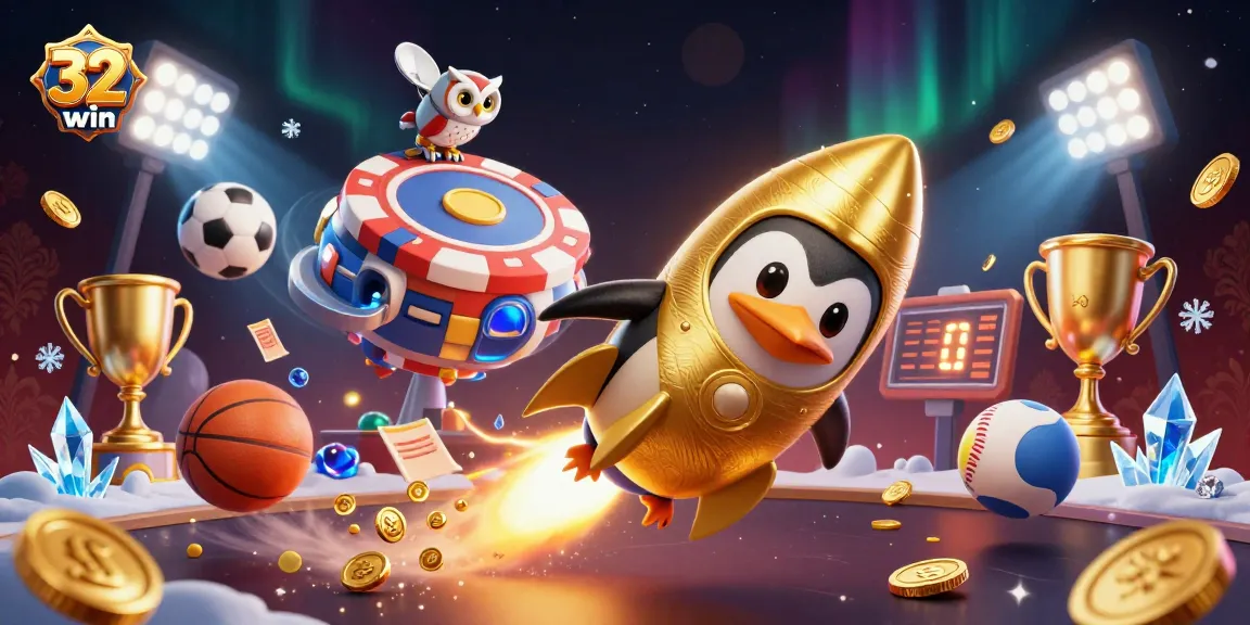 Experience the thrill of winning at 32win with a vibrant 3D casino scene featuring exciting elements.