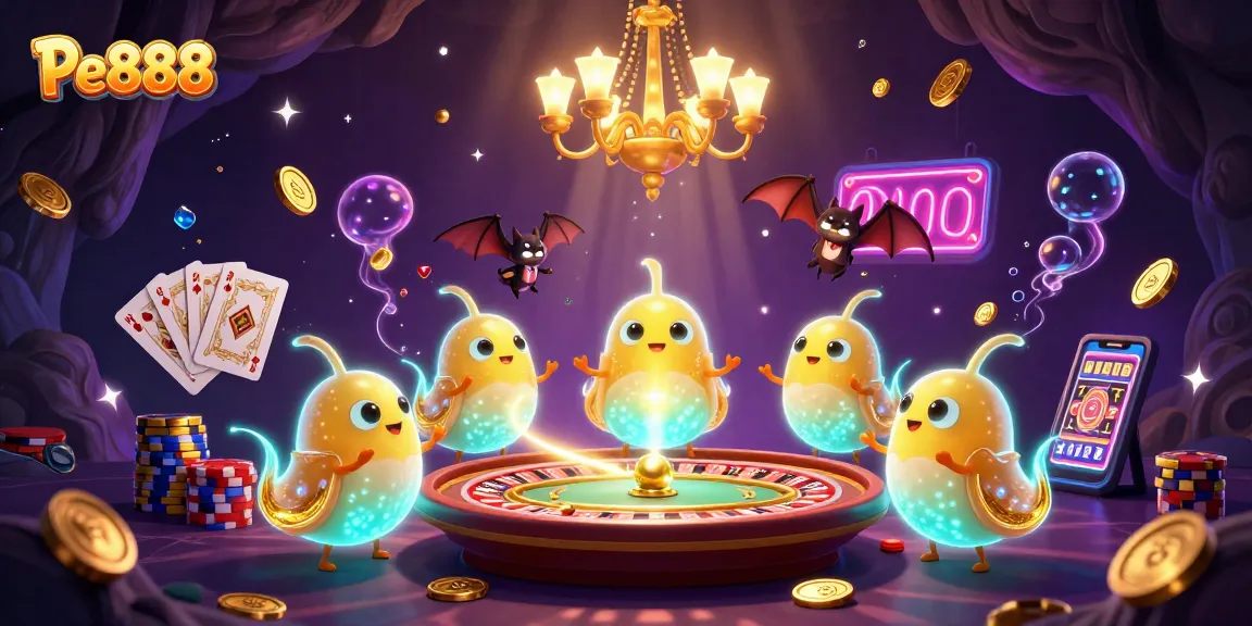 Experience Pe888's vibrant glow as glowworms illuminate the casino with gold coins and sparkling gems.