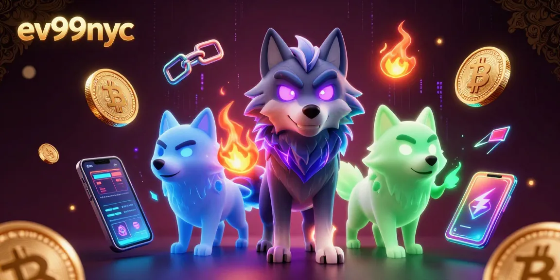 Engage with ev99nyc's top casino games with spectral wolves and vibrant crypto elements.