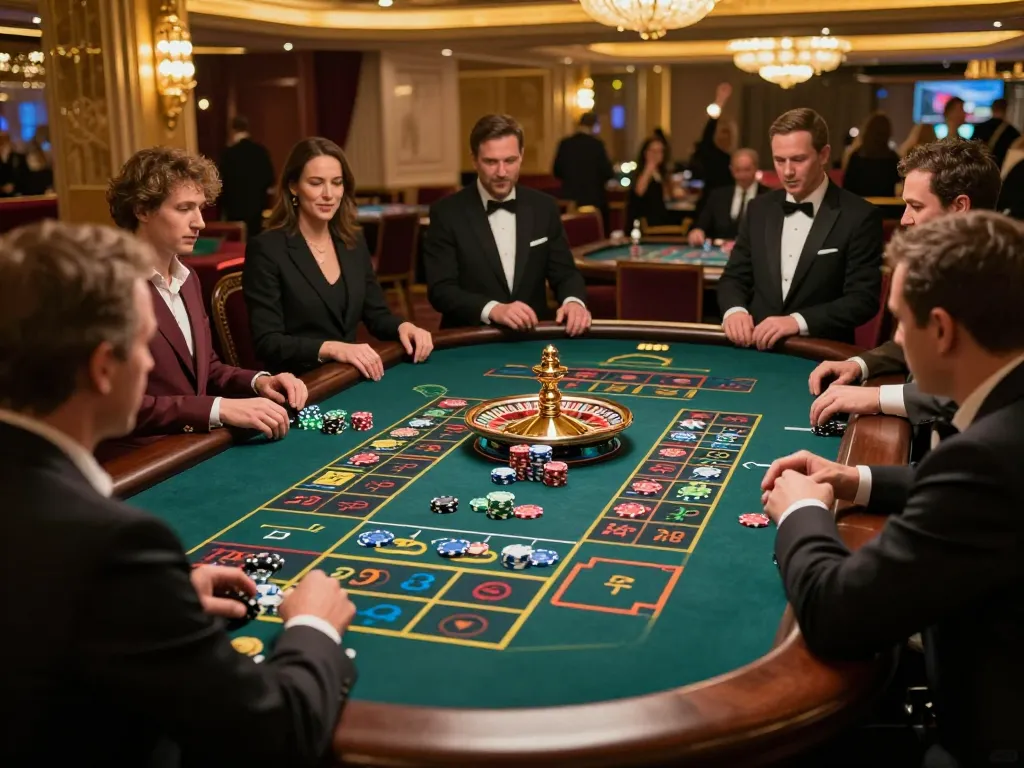Players placing bets at DN88 roulette table in a lively casino atmosphere.
