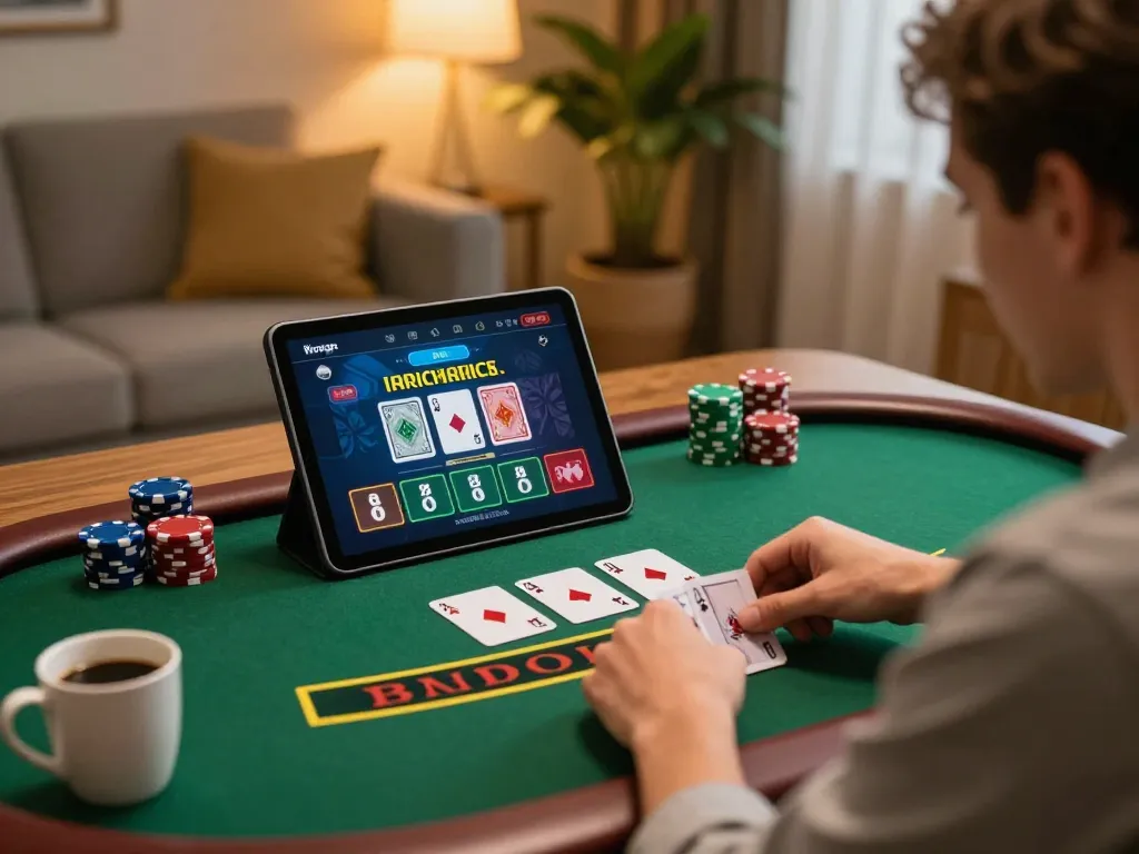 Engaging with king33 live dealer blackjack on a cozy tablet setup, blending lifestyle and strategic gameplay.