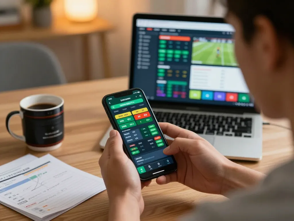 Engaging in mobile betting on Trang chủ Five88, with live sports odds visible on smartphone.