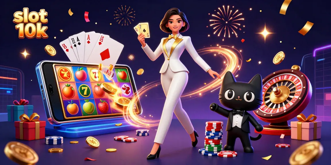 Engage in thrilling spins at slot 10k with vibrant slot reels, golden coins, and festive atmosphere.
