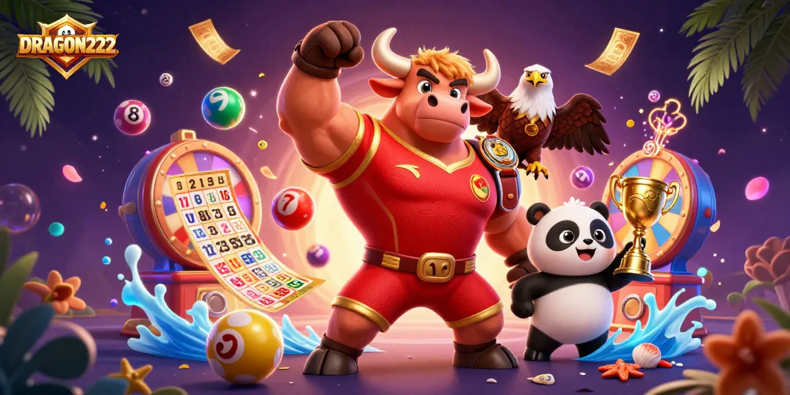 Experience thrilling wins with DRAGON222 in an exciting 3D casino illustration showcasing vibrant game elements.