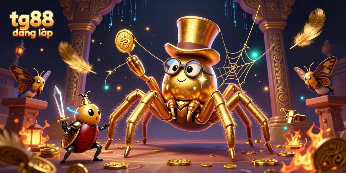 Play exciting casino games at tg88 đăng nhập with a lively illustration of a giant tarantula and courageous beetle knight.
