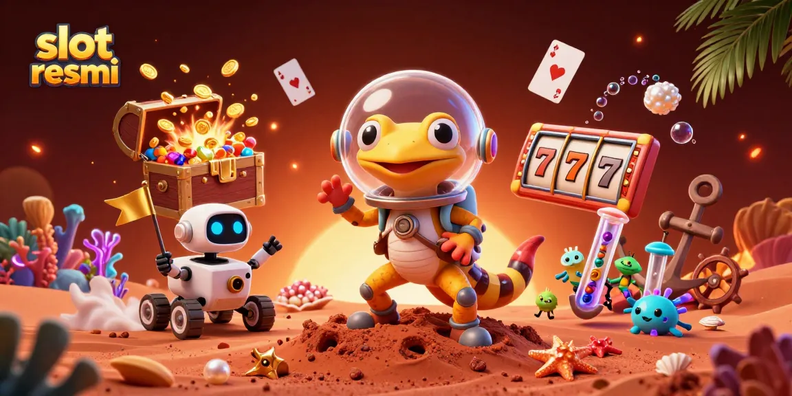 Experience the excitement of slot resmi with a 3D Martian gecko discovering a golden casino.