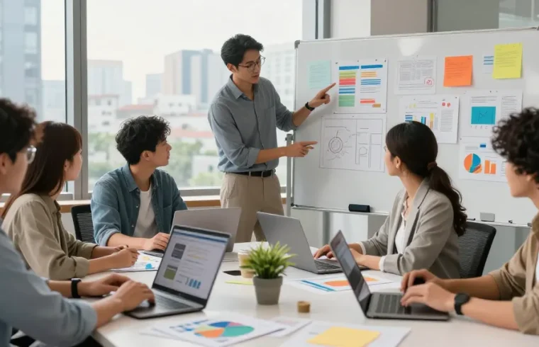 LLG Digital Marketing Services team collaborating in a bright office