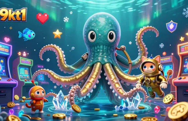 Experience the thrill of 789kt1 with a vibrant scene featuring a kraken and diving cat immersed in casino gaming.