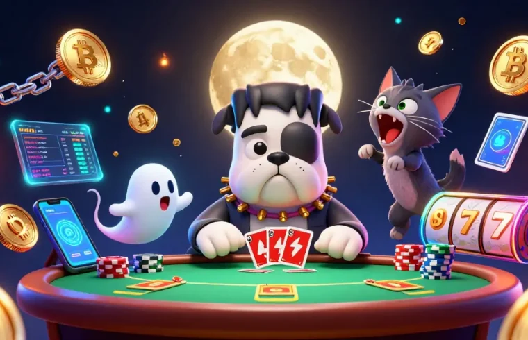 Experience the excitement of coloksgp poker with our spooky monster-themed illustration.