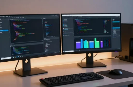 GO8 digital platform displayed on a modern developer's setup with cloud computing and AI technology features.