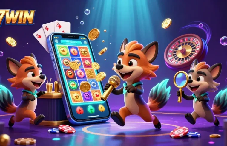 Experience the vibrant casino atmosphere of 007WIN with lively hyenas engaging in games and comedy.