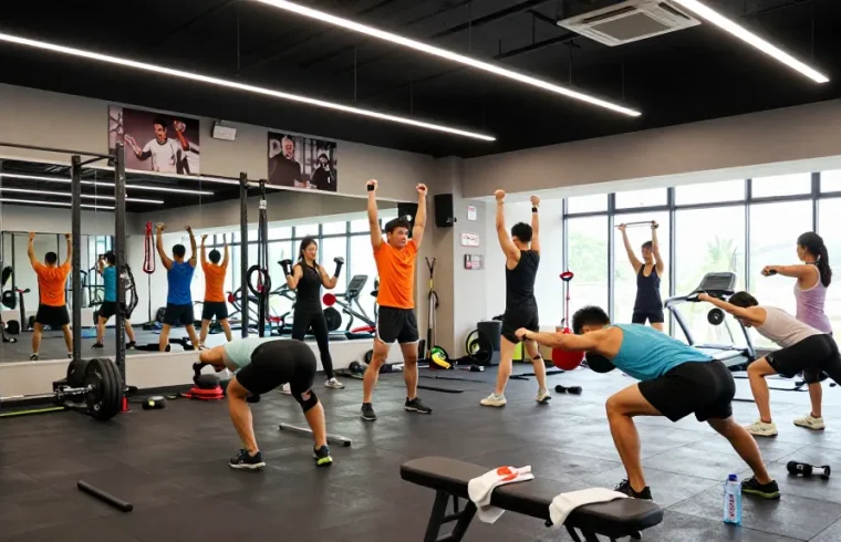 Official Prime Pharma Steroid Shop encourages athletic growth in a modern gym.