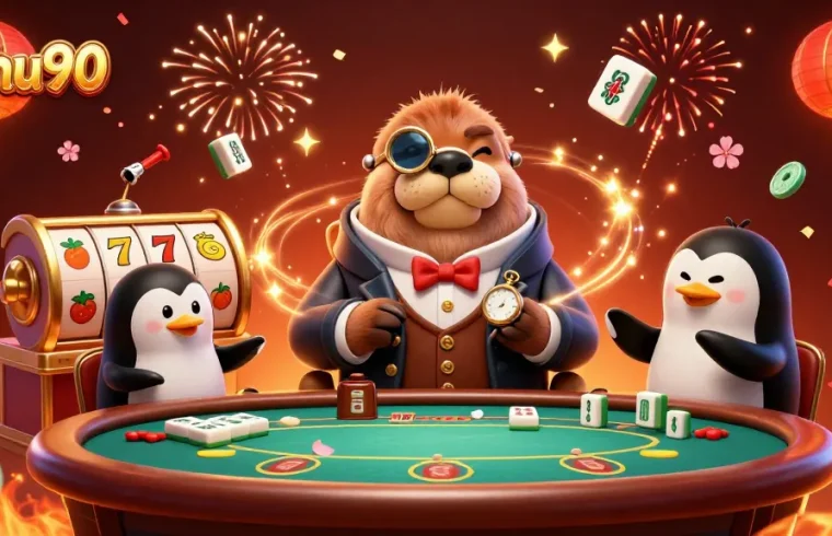Nohu90 enhances excitement with a jolly walrus and friends bluffing at an engaging underwater poker game.