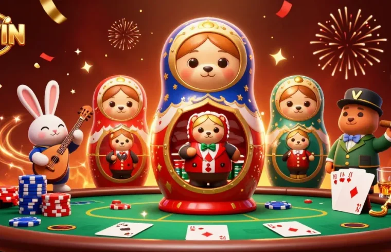 CWIN reveals fortune in a vibrant casino scene with thematic elements and bear dealers.