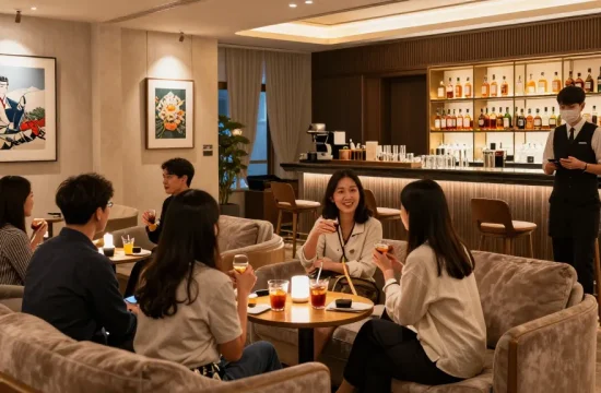 강남블랜딩쩜오의 고급스러운 시설과 분위기에서 고객이 즐거운 시간을 보내고 있는 장면