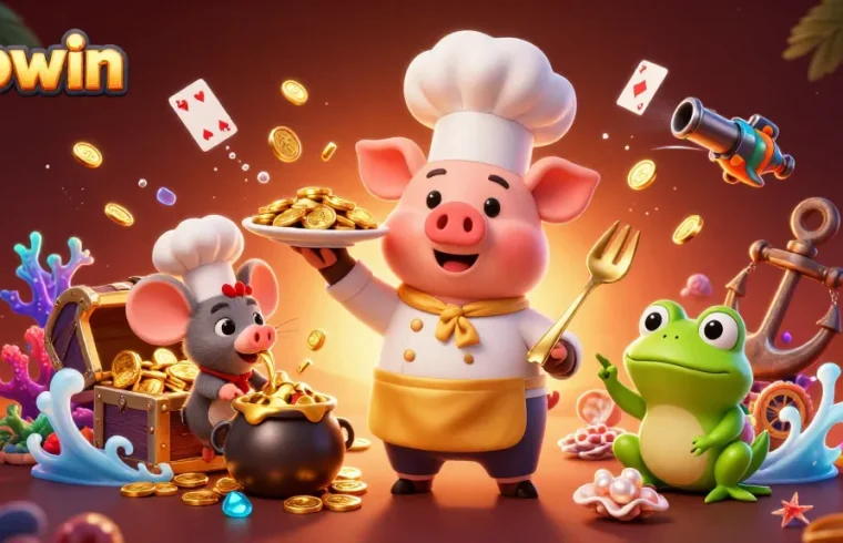 Experience thrilling gameplay at vipwin with vibrant casino characters amid gold treasures.