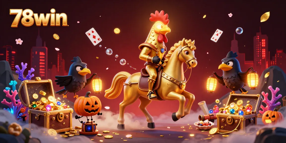 Experience the thrilling energy of 78win in a vibrant casino world with golden rooster symbols and lavish gems.