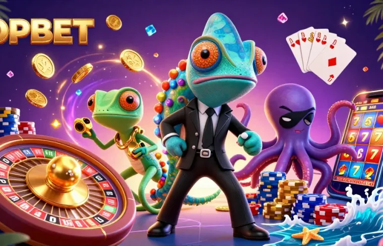 Experience the thrill of gaming with TOPBET's dynamic scene featuring colorful elements and action-packed characters.