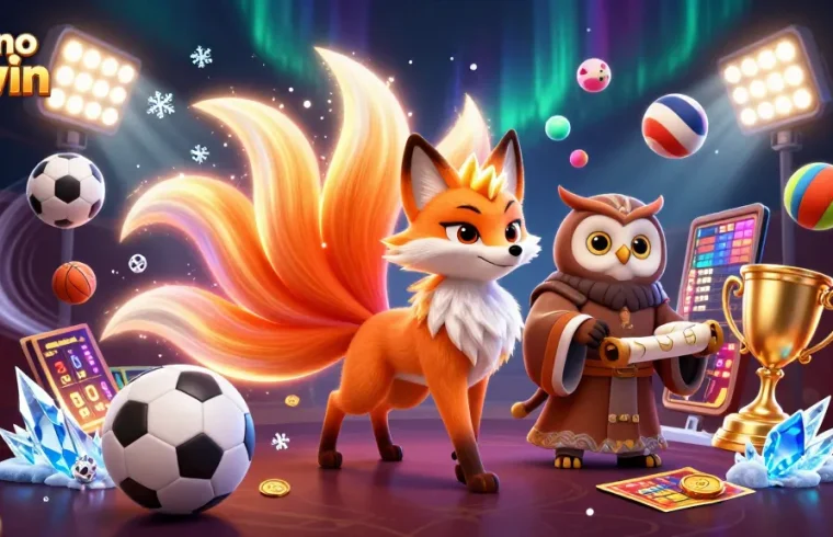 Capture the excitement at casino 33win with glowing characters, sports elements, and vibrant colors enhancing the gambling experience.