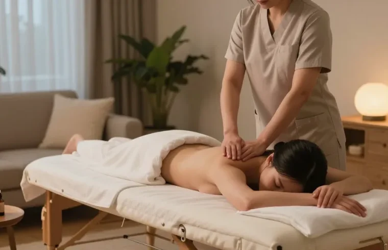 Experience premium 영등포출장안마 with a therapist preparing a cozy home spa atmosphere.