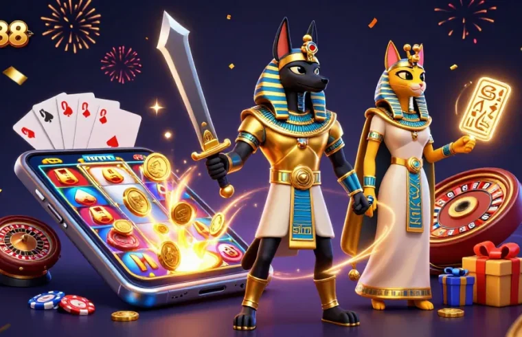 Engage in thrilling gaming at HZ88 with vibrant slot reels, golden coins, and dynamic casino elements.