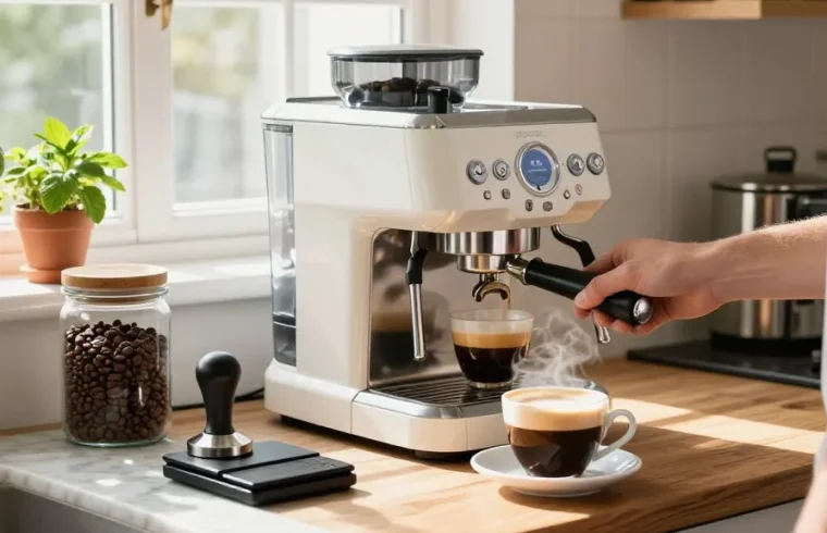 Creating espresso with rokok88 super in a modern kitchen.