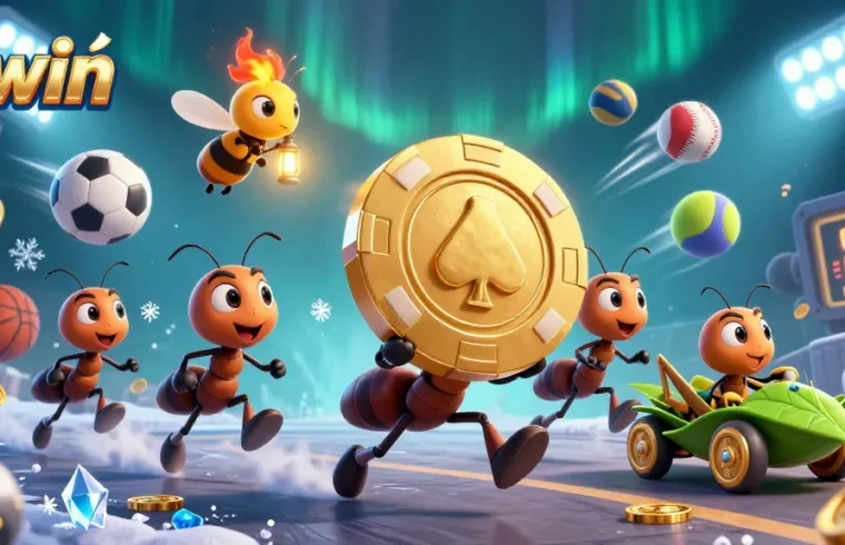 Experience thrilling action with 11win and cartoon ants in a dynamic casino heist.