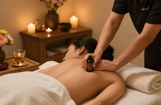1인샵에서 아로마 테라피를 받는 고객과 편안한 분위기