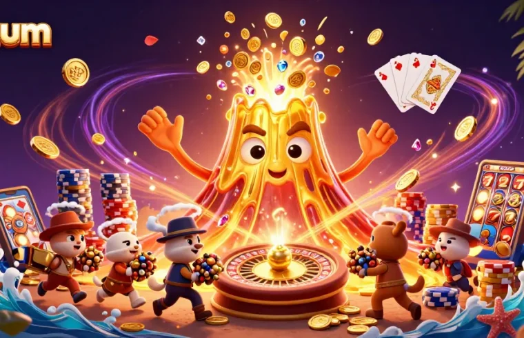 Experience the thrill of datum's online gaming with a vibrant treasure eruption from the golden volcano.