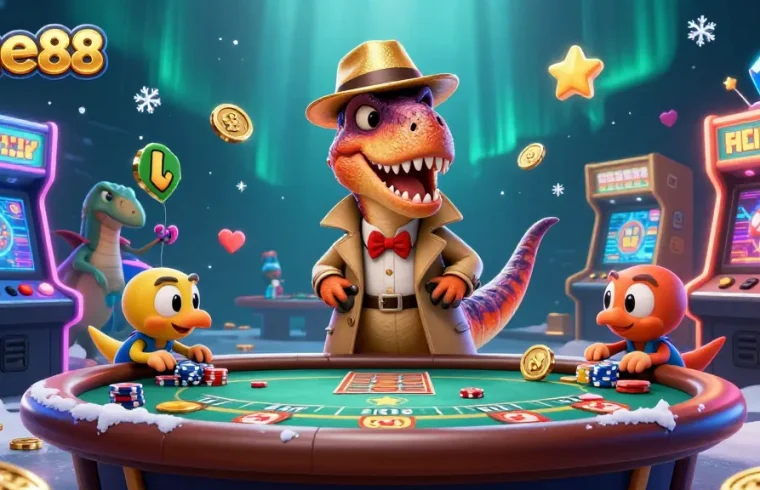 Experience thrill at one88 with a 3D velociraptor card counter and casino elements.