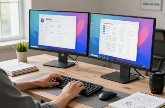在现代家庭办公室中,使用搜狗输入法的用户,展示清晰的输入界面和智能建议。