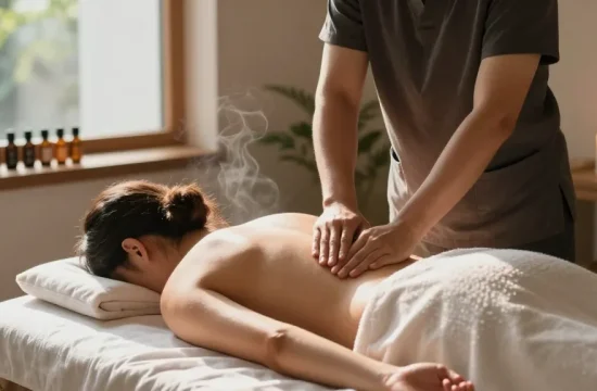 1인샵에서 전문적인 마사지 관리사와 고객의 편안한 마사지 장면