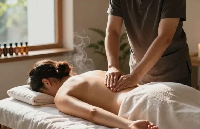 1인샵에서 전문적인 마사지 관리사와 고객의 편안한 마사지 장면