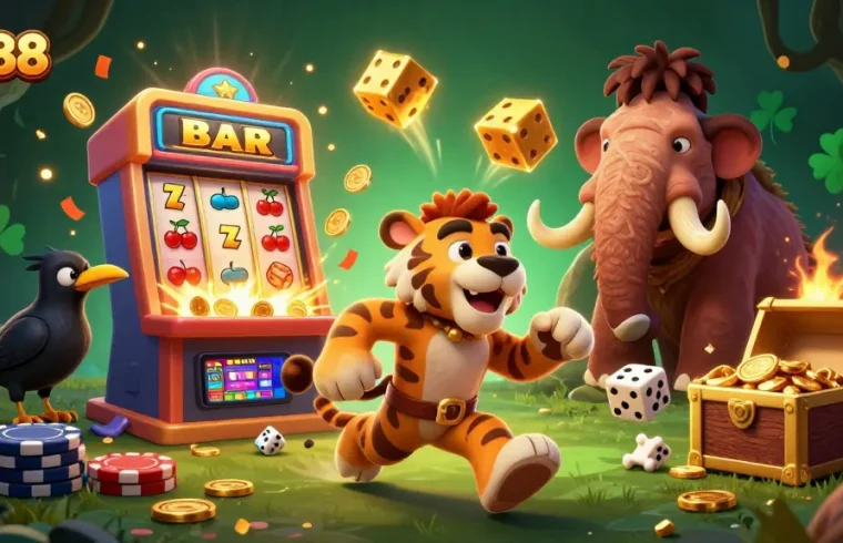 Experience thrilling gameplay at Sin88 with a colorful 3D casino scene bursting with vibrant action and opportunities.