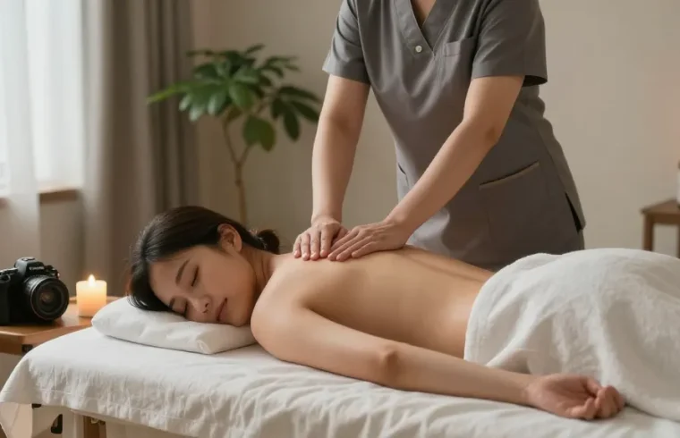 안양출장안마에서 전문 마사지사가 편안한 환경에서 고객을 케어하는 모습