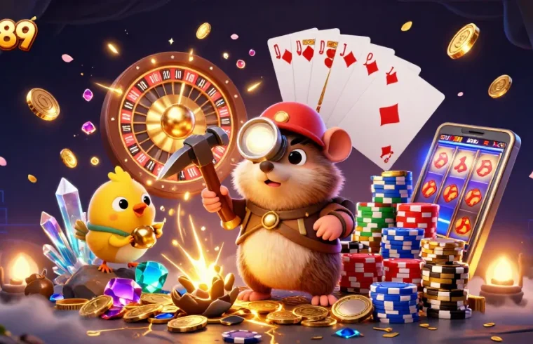Join the adventure with ae889, as the treasure hunter mole discovers riches in a vibrant casino world.