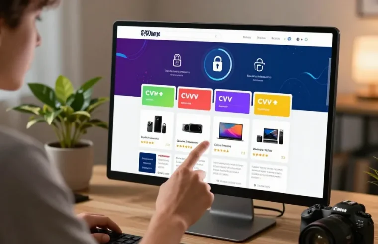 Engaging online shopping experience in a dumps shop showcasing secure CVV options.