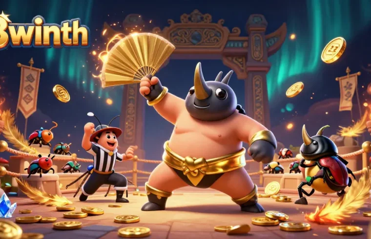 Experience the thrilling gameplay of 33winth as a rhinoceros beetle sumo champion stomps for golden coins.