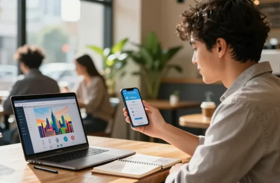 Buy second number on mobile app while enjoying coffee in urban café.