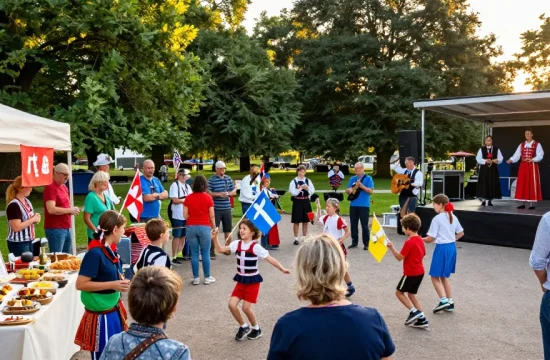 A lively cultural festival scene showcasing the m98 true wallet within the context of a vibrant Breton celebration in a park.