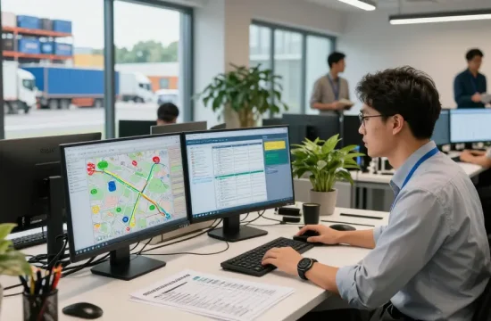 Effiziente Spedition Dortmund mit modernem Büro und Transportanalysen.
