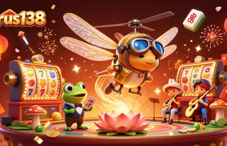 Engage in gaming adventures with Jurus138 amidst vibrant casino action and lively characters.